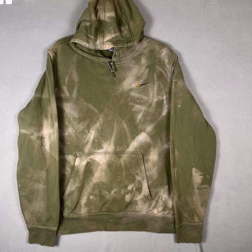Nike Swoosh Custom  Bleach Tie-dye Hoodie‎ Sweatshirt Upcycled Reworked SZ L
